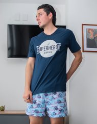 JHS0092 - pijama hombre short EL SUPERHÉROE DE MI CASA