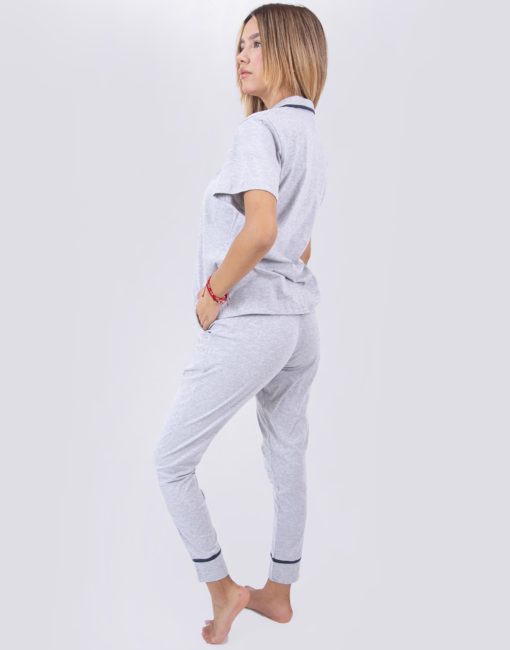 JMLA008 PIJAMA MUJER BOTONES PANTALÓN GRIS - Imagen 2