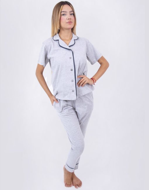 JMLA008 PIJAMA MUJER BOTONES PANTALÓN GRIS