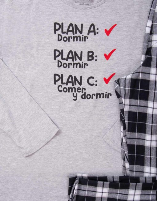 JHI0323 - pijama hombre invierno PLAN A PLAN B DORMIR, PLAN C COMER Y DORMIR - Imagen 2