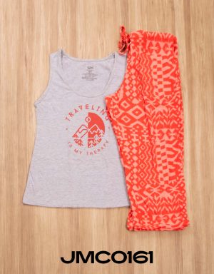 JPA0126 pijamas parejas TRAVELING IS MY THERAPY - ella capri - él pantalón