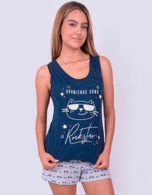 Jms0231 - pijama mujer short DURMIENDO COMO ROCKSTAR