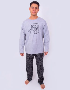 Jhf0100 - pijama hombre pantalón manga larga I'M NOT BOSSY I'M THE BOSS