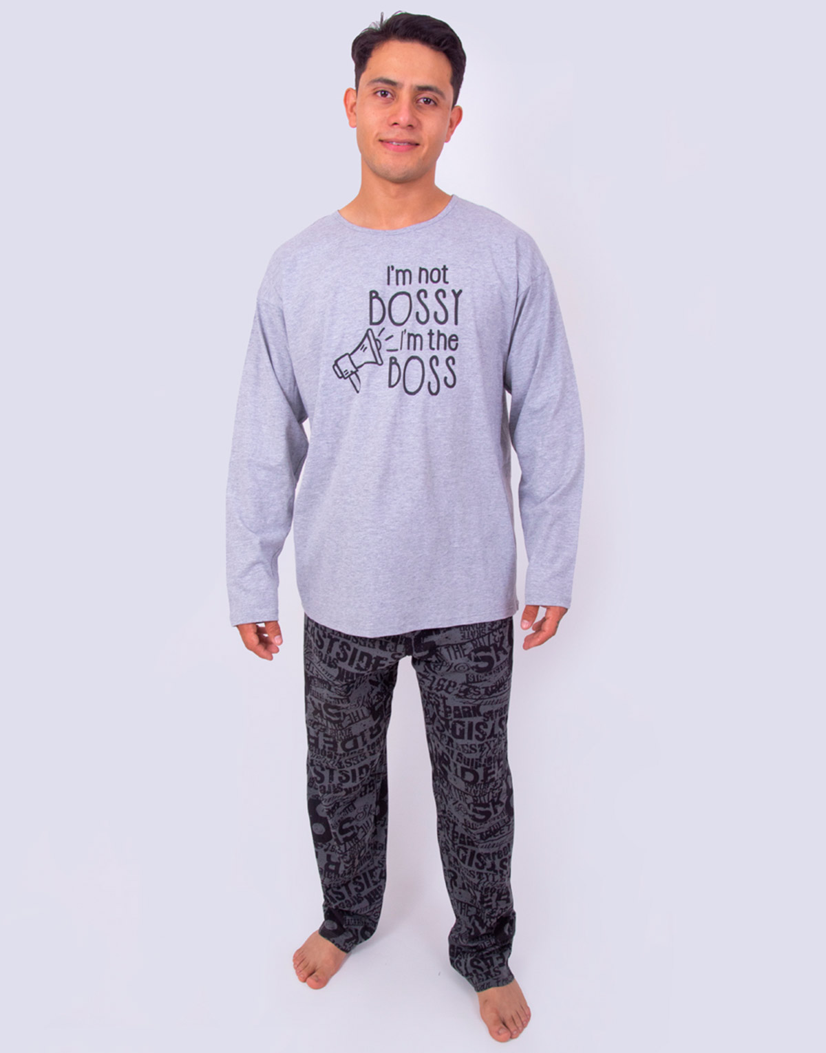 Jhf0100 - pijama hombre pantalón manga larga I'M NOT BOSSY I'M THE BOSS