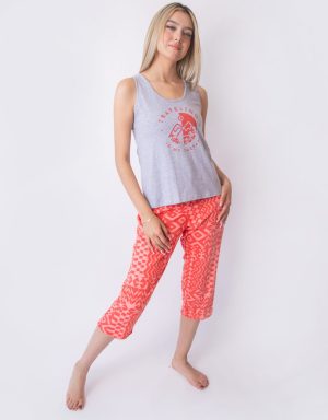 JPA0126 pijamas parejas TRAVELING IS MY THERAPY - ella capri - él pantalón
