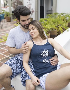 JPA0135 pijamas parejas BEACH PLEASE - ella short él bermuda