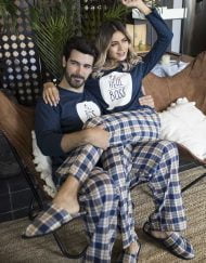 JPA0140 pijamas parejas él THE BOSS, ella THE REAL BOSS - ambos invierno manga larga