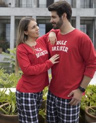 JPA0139 pijamas parejas RULE BREAKER - ambos pantalón manga larga