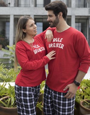 JPA0139 pijamas parejas RULE BREAKER - ambos pantalón manga larga