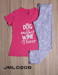 Jml0208 - pijama mujer pantalón DOG MOTHER WINE LOVER
