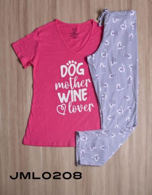 Jml0208 - pijama mujer pantalón DOG MOTHER WINE LOVER