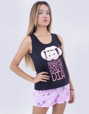 Jms0268 - pijama mujer short PERMISO PARA DORMIR TODO EL DÍA