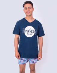 JHS0092 - pijama hombre short EL SUPERHÉROE DE MI CASA