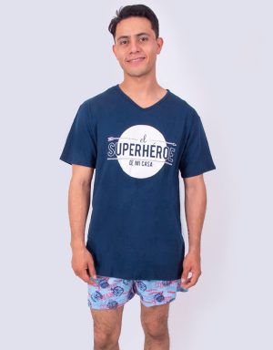 JHS0092 - pijama hombre short EL SUPERHÉROE DE MI CASA
