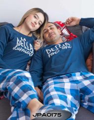 JPA0175 pijama parejas - LA BELLA DURMIENTE / LA BESTIA RONCADORA ambos pantalón