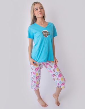 Jmc0224 - pijama mujer capri CHOCOLATE CALIENTE Y PELIS
