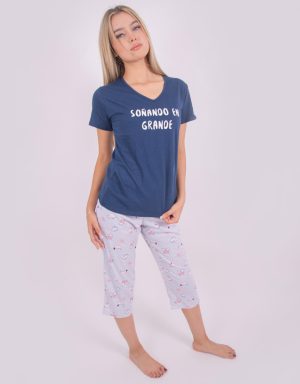 JPA0186 pijama parejas - SOÑANDO EN GRANDE ella capri - él bermuda