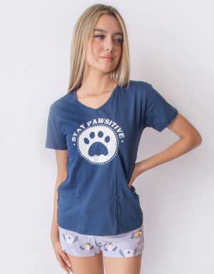JPA0179 pijama parejas - STAY PAWSITIVE ambos short