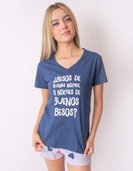 Jms0307 - pijama mujer short ¿BESOS DE BUENAS NOCHES O NOCHES DE BUENOS BESOS?