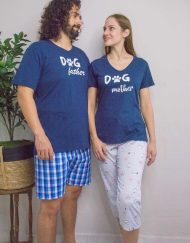 JPA0184 pijama parejas - DOG MOTHER - DOG FATHER ella capri él bermuda
