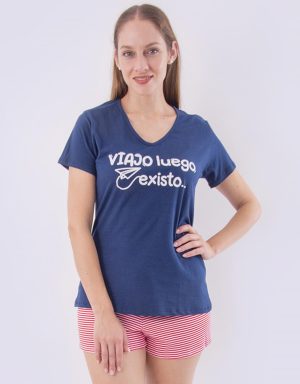 Jms0311 - pijama mujer short VIAJO LUEGO EXISTO