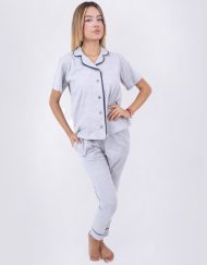 JMLA008 PIJAMA MUJER BOTONES PANTALÓN GRIS