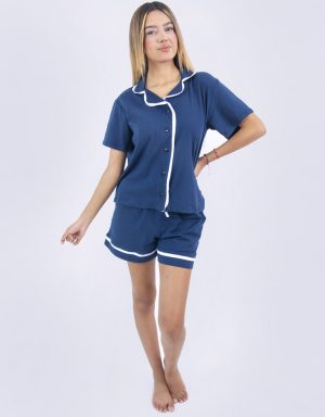 JMSA002 PIJAMA MUJER BOTONES SHORT MARINO