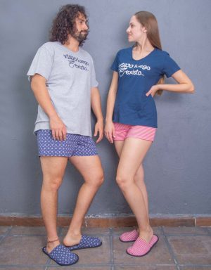 JPA0196 pijama parejas - VIAJO LUEGO EXISTO... - ambos short