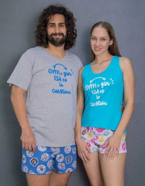 JPA0197 pijama parejas - GYM O GIN ESA ES LA CUESTIÓN - ambos short