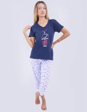 JMC0240 - pijama mujer capri ALL YOU NEED IS LOVE AND COFFEE