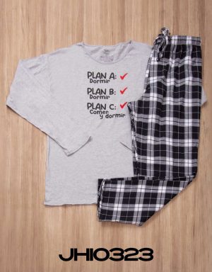 JHI0323 - pijama hombre invierno PLAN A PLAN B DORMIR, PLAN C COMER Y DORMIR