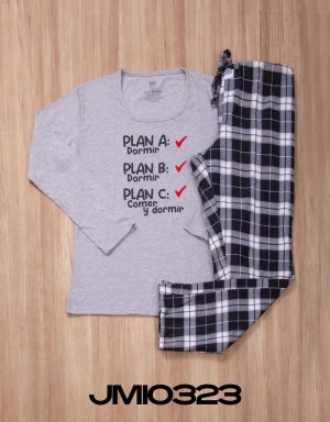 JMI0323 - pijama mujer invierno PLAN A PLAN B DORMIR, PLAN C COMER Y DORMIR