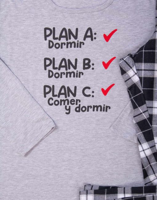 JMI0323 - pijama mujer invierno PLAN A PLAN B DORMIR, PLAN C COMER Y DORMIR - Imagen 2