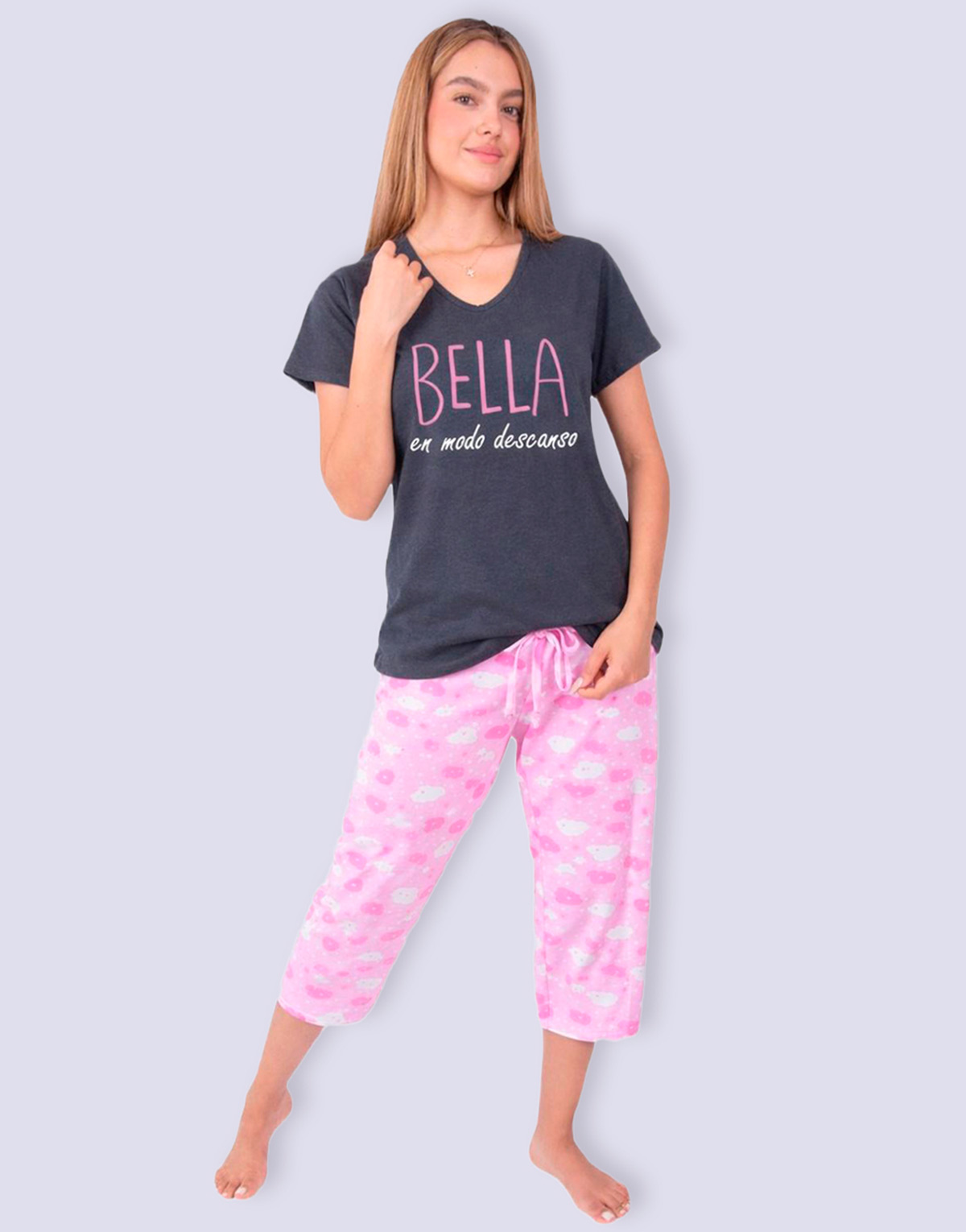 JMC0247 - pijama mujer capri BELLA EN MODO DESCANSO