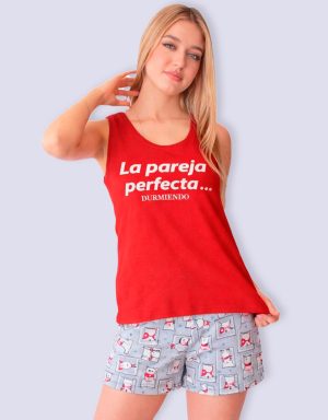 JMS0338 - pijama mujer short LA PAREJA PERFECTA DURMIENDO
