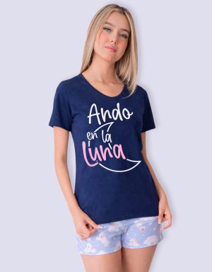JMS0339 - pijama mujer short ANDO EN LA LUNA