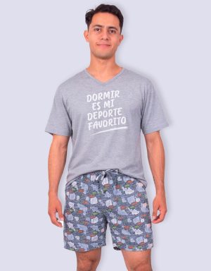 JHB0184 - pijama hombre bermuda DORMIR ES MI DEPORTE FAVORITO