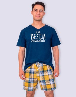 JHB0186 - pijama hombre bermuda LA BESTIA RONCADORA