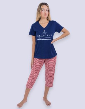 JMC0260 - pijama mujer capri SOY MEXICANA fregona y dormilona