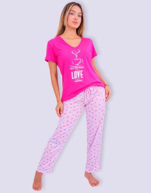 JML0242 - pijama mujer pantalón ALL YOU NEED IS LOVE AND COFFEE