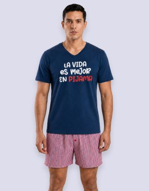 JHS0106 - pijama hombre short LA VIDA ES MEJOR EN PIJAMA