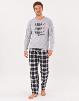 JHI0323 - pijama hombre invierno PLAN A PLAN B DORMIR, PLAN C COMER Y DORMIR
