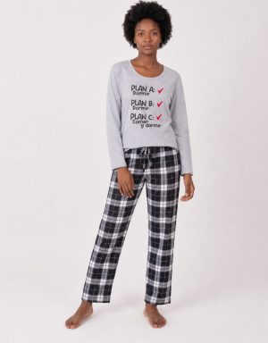 JMI0323 - pijama mujer invierno PLAN A PLAN B DORMIR, PLAN C COMER Y DORMIR